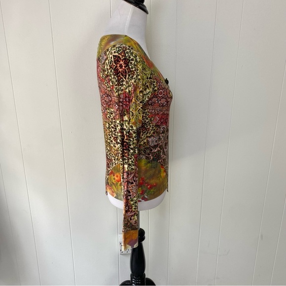 Eva & Claudi Long Sleeve Top S-M? Colorful Floral Fruit Mixed Print Whimsical - Picture 7 of 15